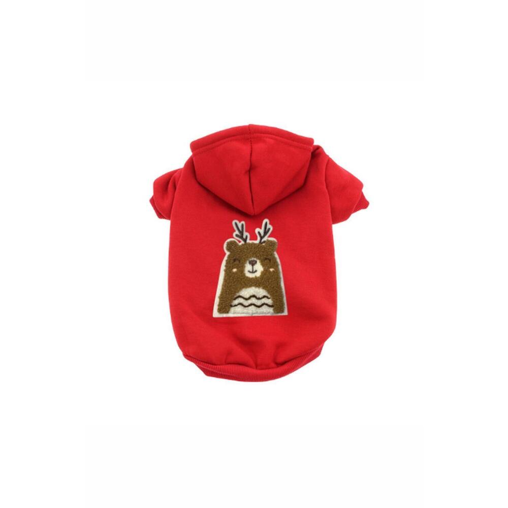 NEW BARK FIFTH AVENUE pets cuddle antler bear drawstring hoodie in red